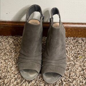 Vince Camuto Perforated Peep-Toe Slingback Mules in Gray